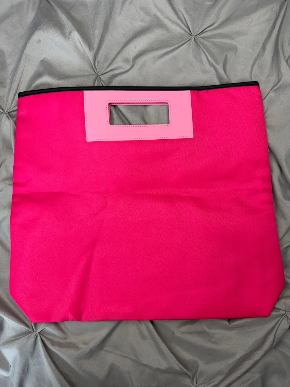 Clinique Bright Fuchsia Tote with Light Pink Handle Cutout - 4x15x17